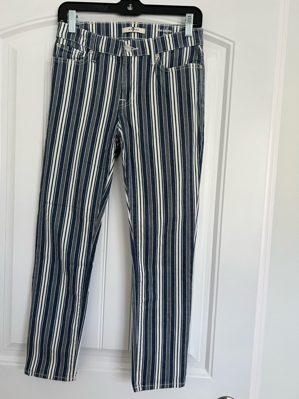 7 For All Mankind Women’s Size 28 Skinny Jeans Striped The Slim Cigarette Denim